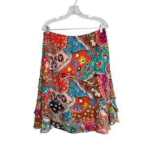 Anthropologie Mainbocher Tiered Ruffle Boho Print Skirt 12 Whimsygoth Lined